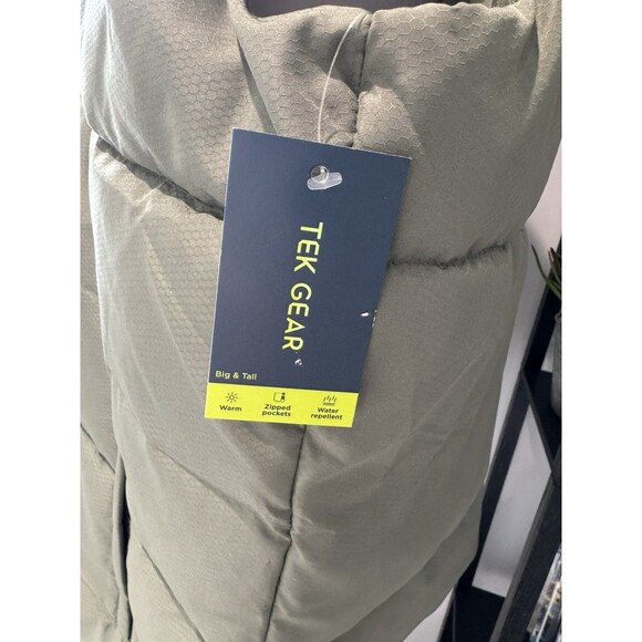New Men’s Big & Tall Tek Gear Insulated Puffer Vest Size XXL Tall Green Olive - Picture 6 of 10